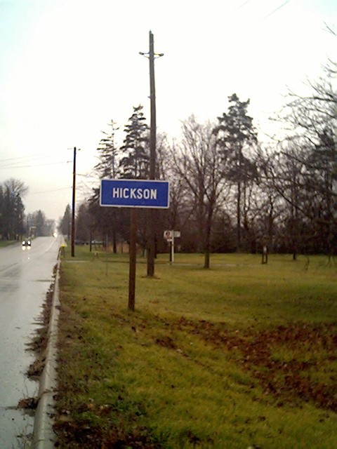Sign showing HICKSON at the entrance to the town in Ontario, Canada