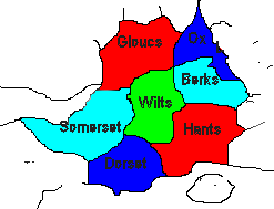 Map of the counties around Wiltshire