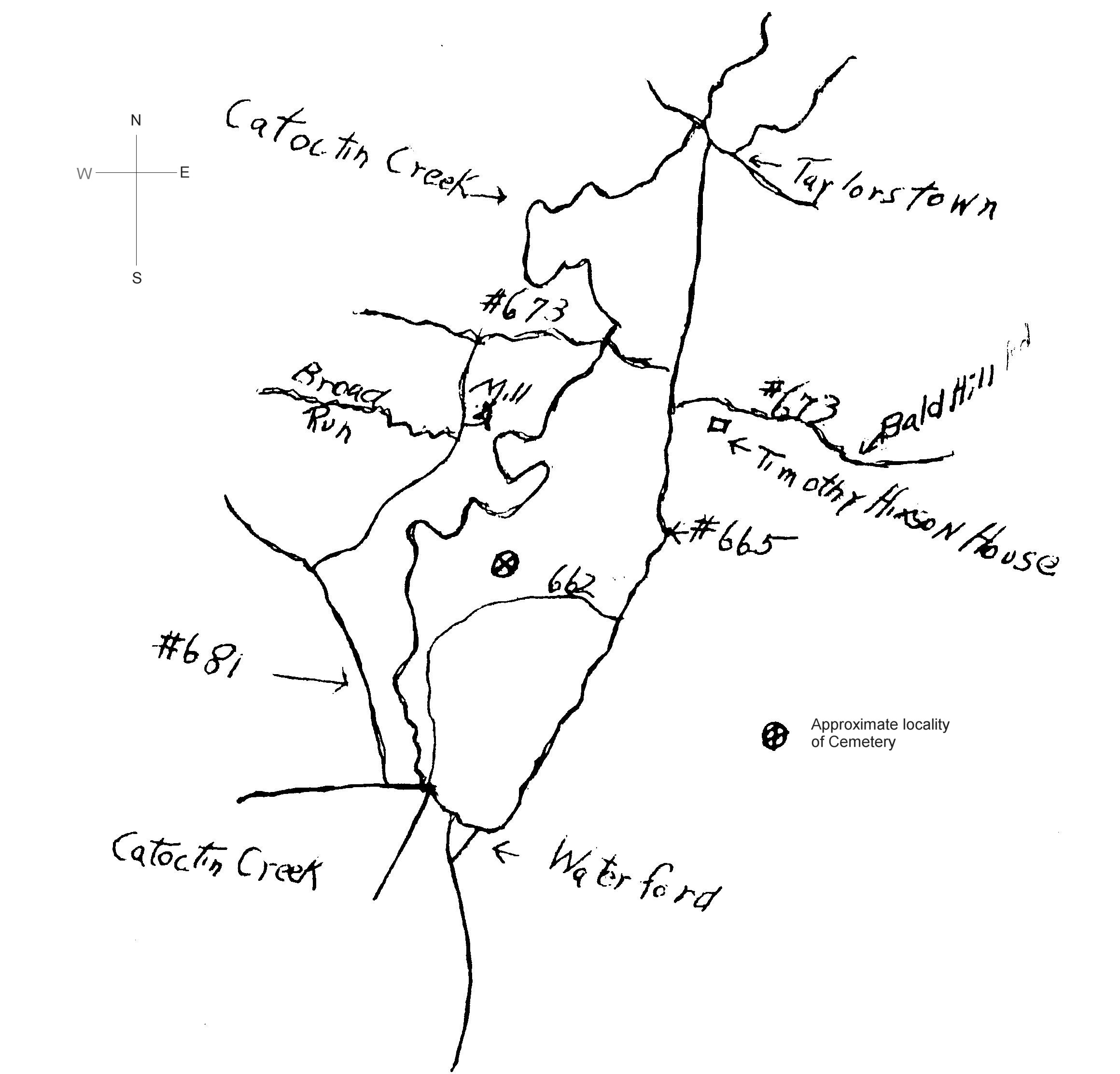 Map showing position of Timothy Hixson's Mansion House and the Cemetery