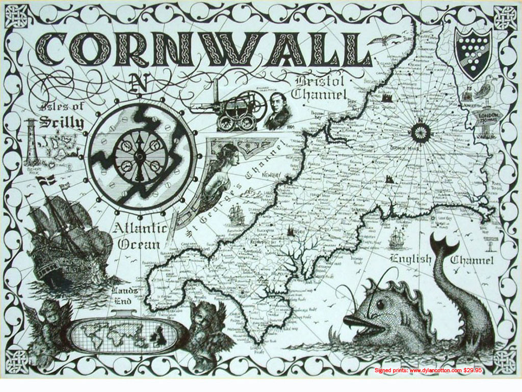 Map showing outline of Cornwall